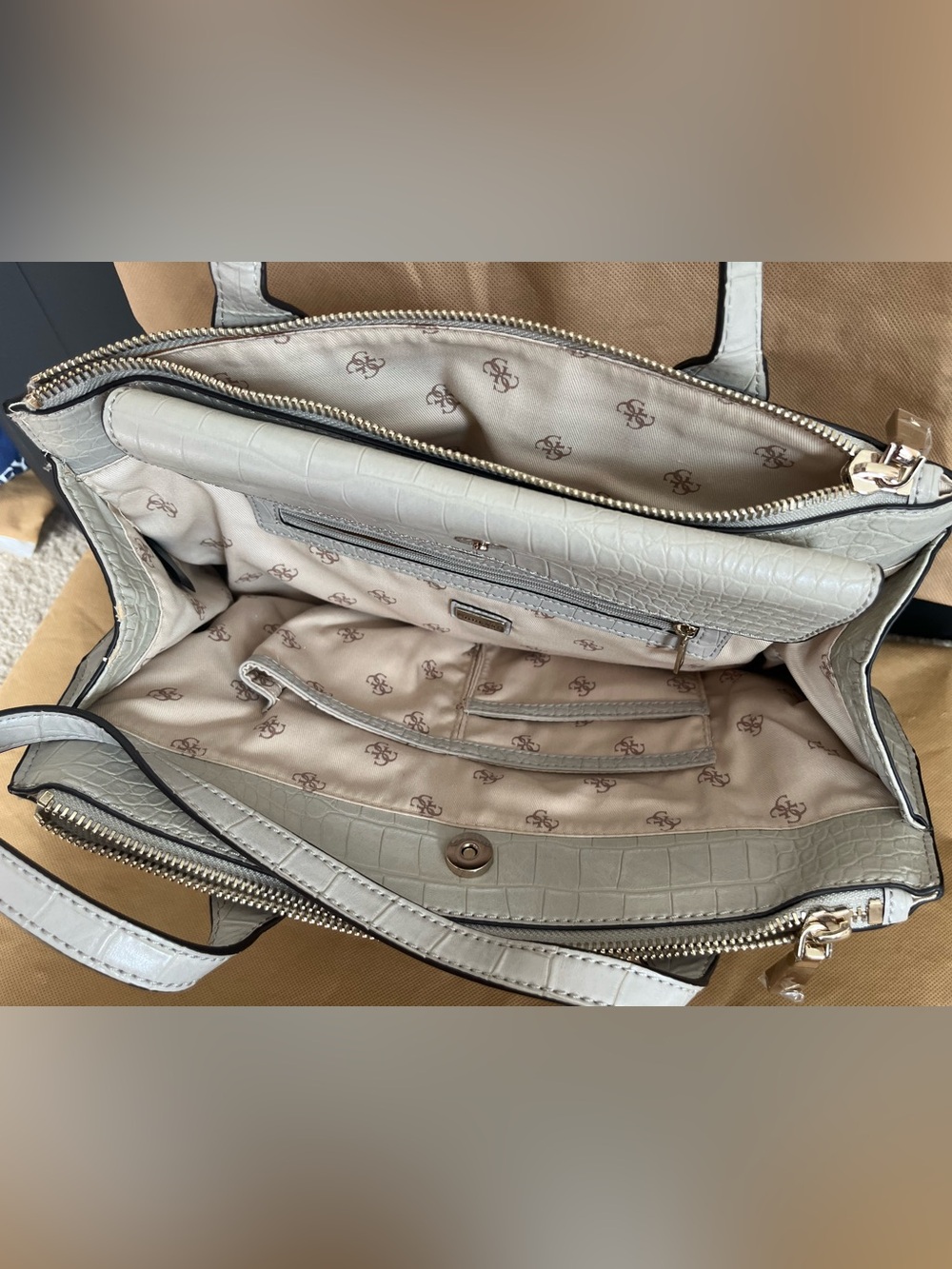 GUESSLight Gray Croc-Embossed Tote